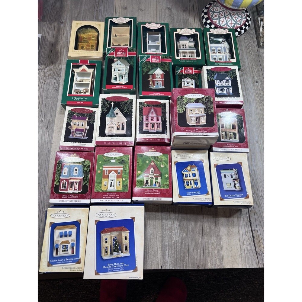 Hallmark Ornaments Large Lot Nostalgic Houses and Shops Lot of 32 Town & Country